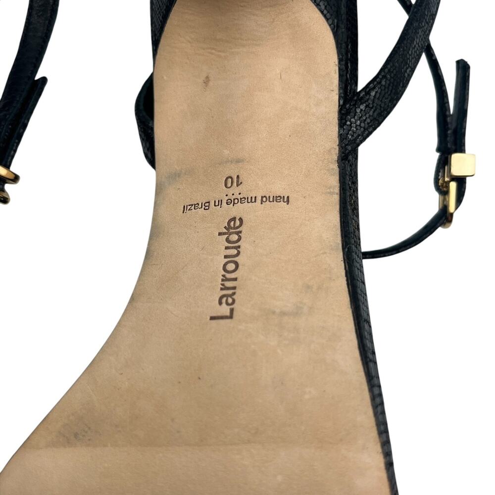 Larroude Penelope Ruffle Cracked Metallic Leather Heeled Sandals Black 10 - Picture 5 of 6